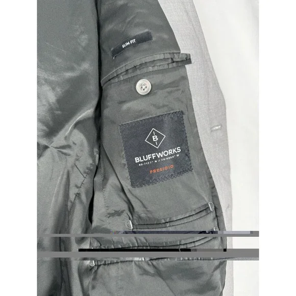 Bluffworks Sport Coat Mens 38S Gray Presidio Blazer Performance Slim Fit Travel